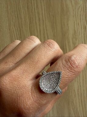 Sterling Silver Teardrop Pavé Ring in Sparkling White